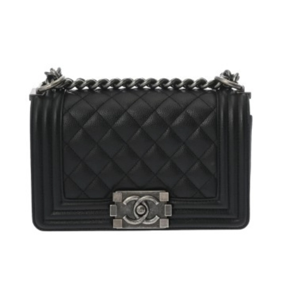 CHANEL Boy Chanel Small Handbag 20cm Black A67085 Women's Caviar Skin Shoulde...